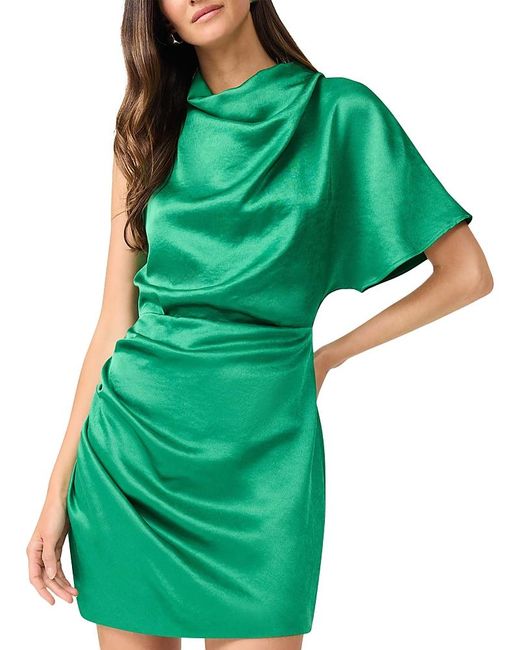 Elliatt Green Ameera Satin Draped One Shoulder Mini Dress
