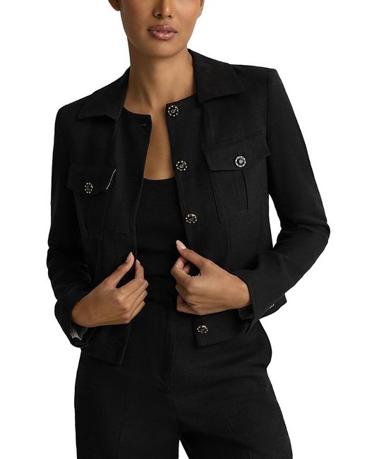 St. John Black Stretch Linen Blend Jacket