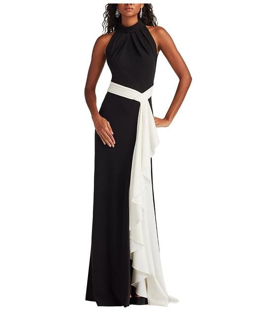 Tadashi Shoji Black Pexa Waterfall Sash Gown