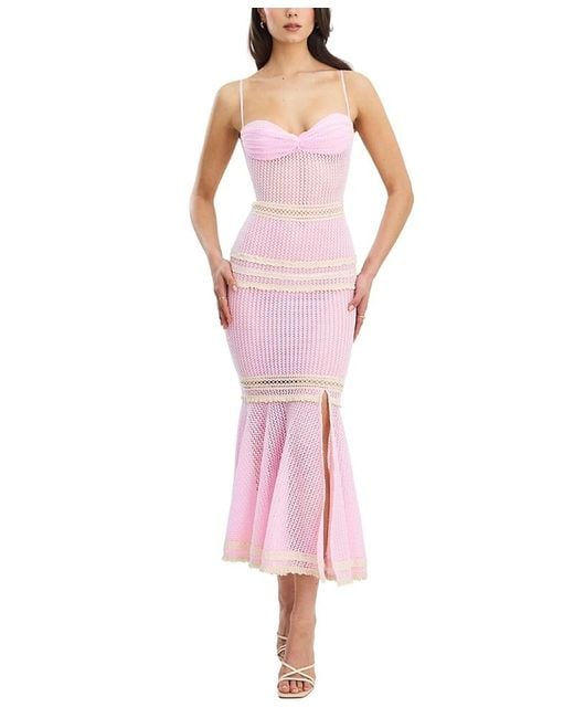 Miss Circle Pallas Bodycon Crochet Lace Trim Mermaid Maxi Dress in Pink |  Lyst