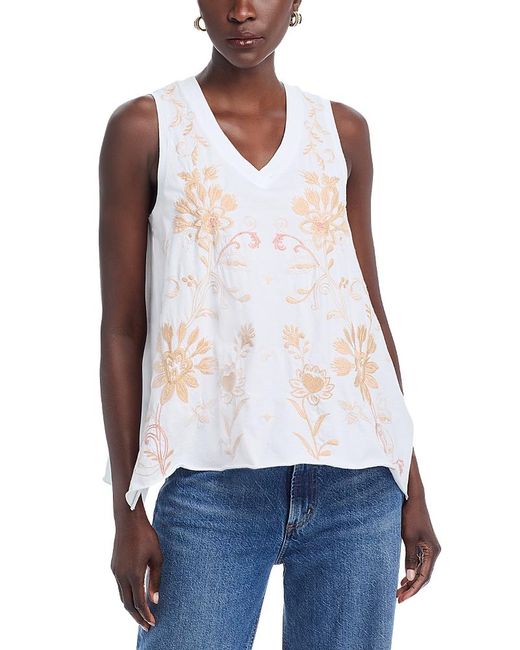 Johnny Was White Embroidered Tank Top