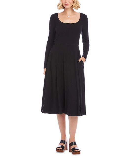 Karen Kane Women's Black Long Sleeve Ribbed Scoop Neck A Line Dress Karen Kane Women's Black Long Sleeve Ribbed Scoop Neck A Line Dress
