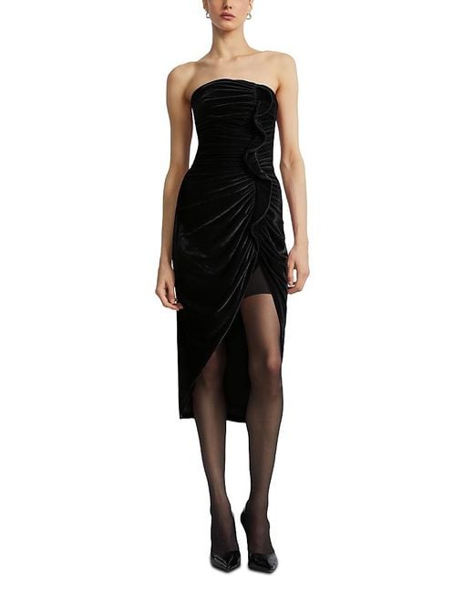bcbgmaxazria black strapless dress Sheer Volume Pleated peplum at waistline BCBGMAXAZRIA Caitlyn Strapless Embellished Bodice