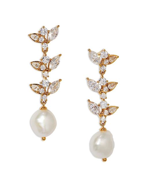 Nadri White Ravish Cubic Zirconia & Freshwater Pearl Linear Drop Earrings