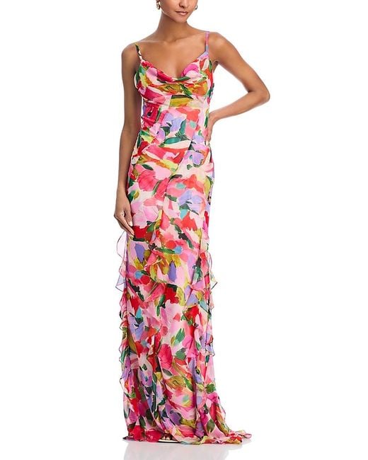 Aqua Red Abstract Print Gown