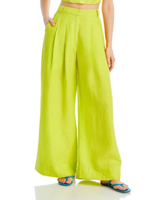 FARM Rio Linen Wide Leg Pants in Yellow Lyst