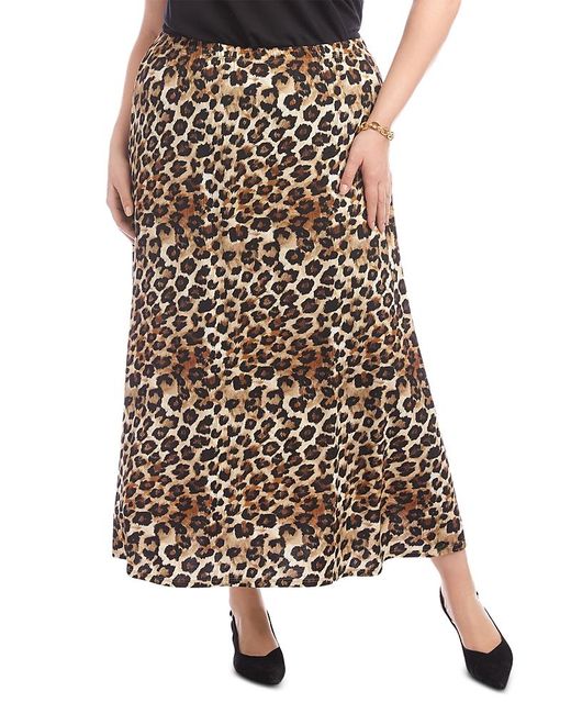 Karen Kane Brown Plus Printed Side Slit Midi Skirt