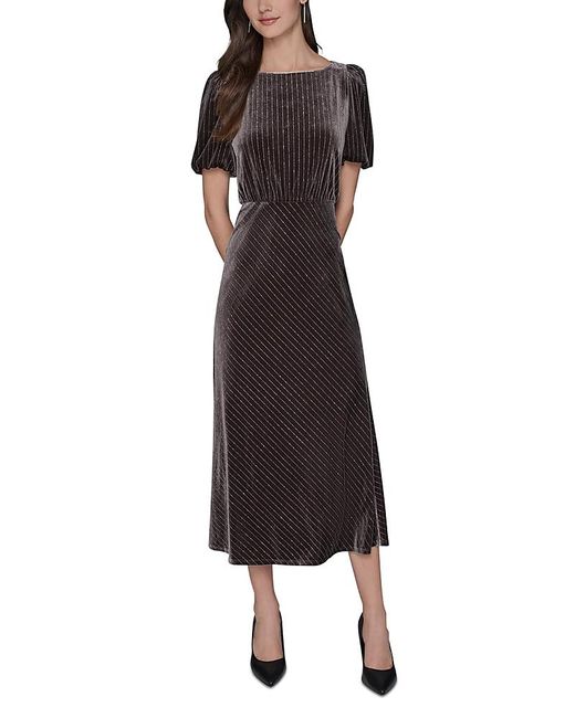 KARL LAGERFELD Velvet Pinstriped Midi Dress | Lyst