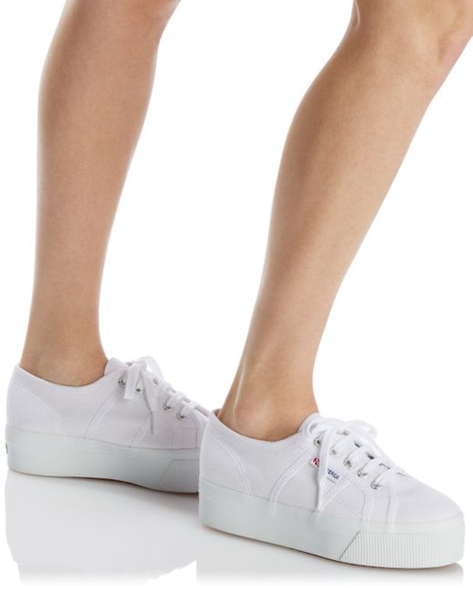 Superga Lace Up Platform Sneakers in Black/White (Black) - Lyst