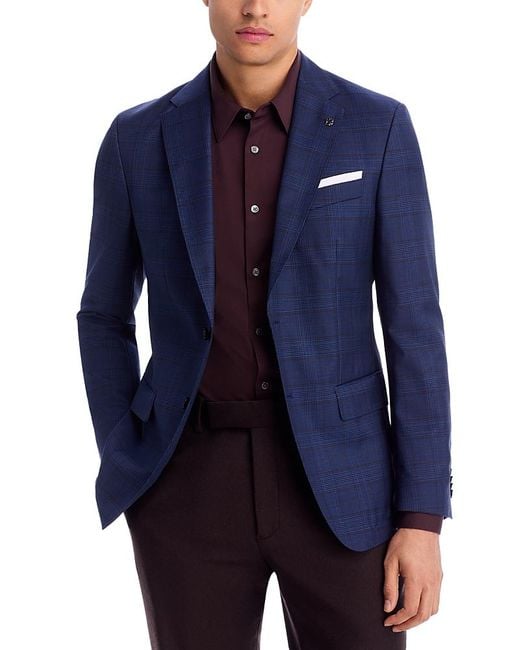 Boss Blue Hutson Slim Fit Plaid Sport Coat for men