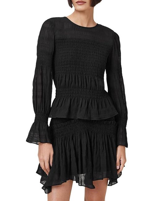 AllSaints Black Pamela Shirred Peplum Top