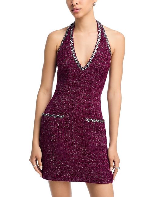 Aqua Purple Tweed Halter Mini Dress
