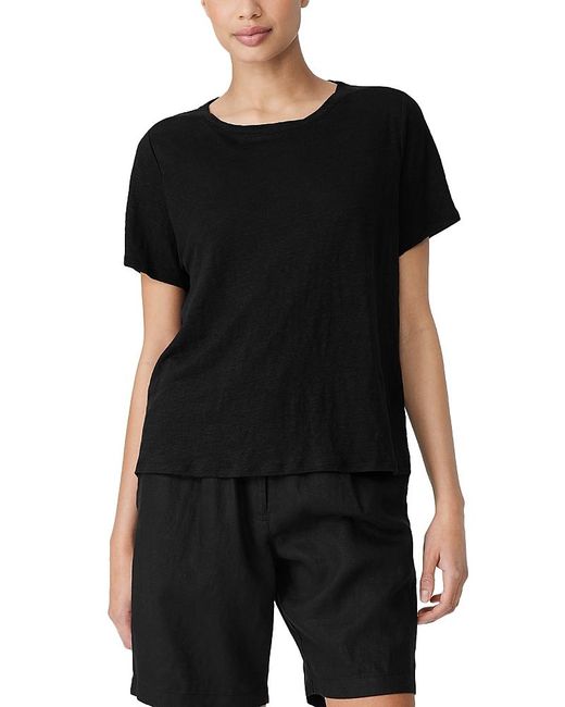 Eileen Fisher Black Linen Crewneck Short Sleeve Tee