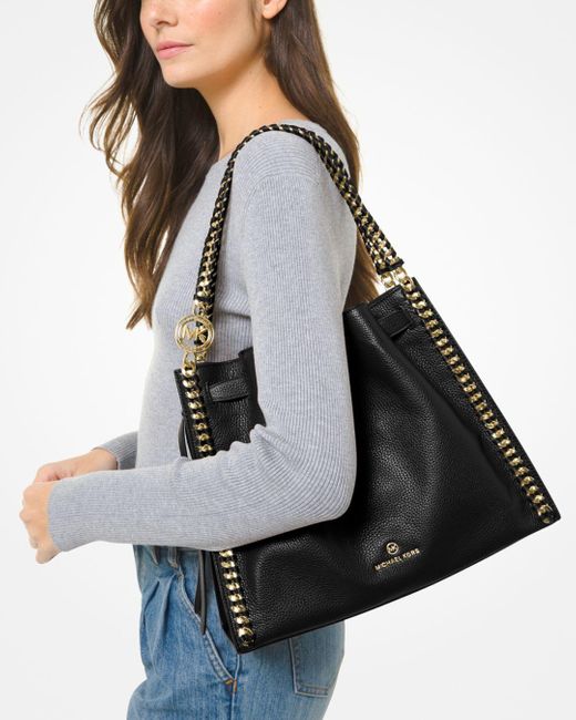 MICHAEL Michael Kors Synthetic Mina Large Chain Shoulder Tote in Black/Gold  (Black) - Lyst