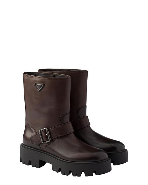 Prada Brown Leather Booties