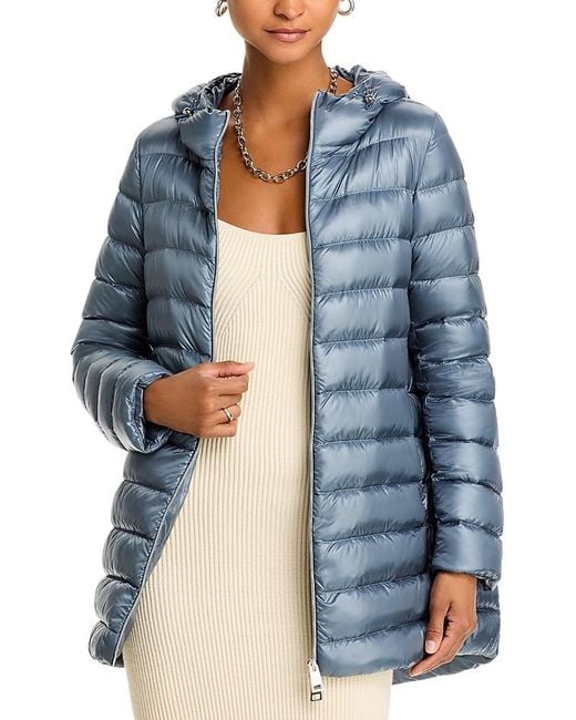 Herno Blue Quilted Hooded A Line Coat