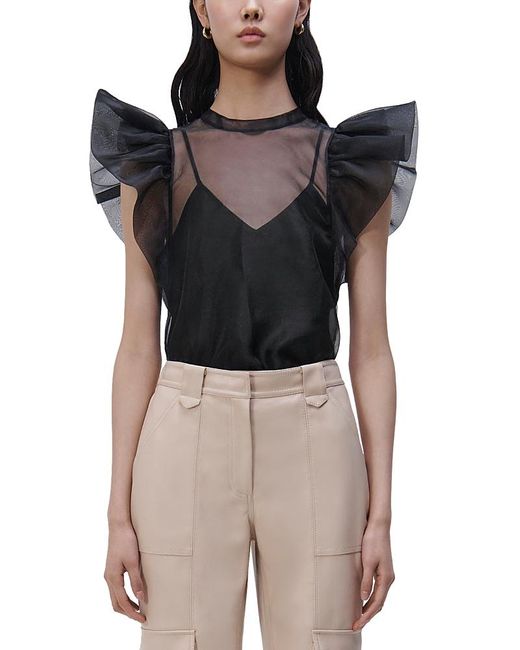 Jonathan Simkhai Black Corina Ruffled Sheer Top