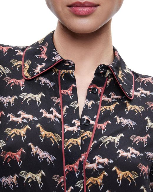 Alice + Olivia Willa Horse Print Silk Shirt in Black Lyst