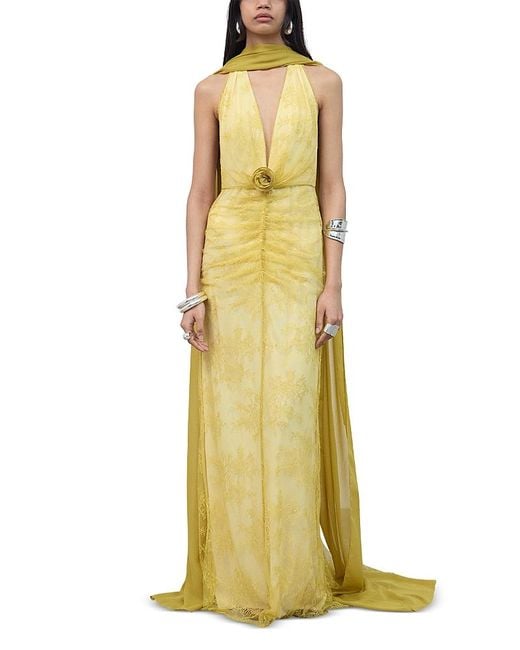 De La Vali Yellow Amora Backless Maxi Dress