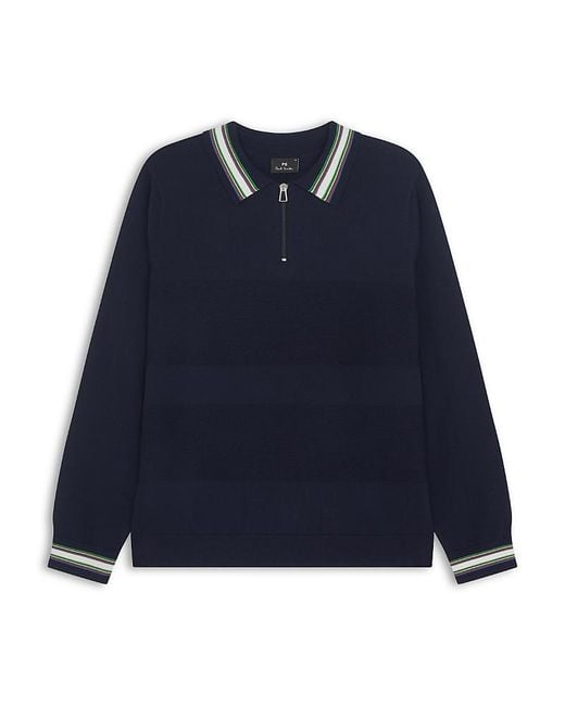 Paul Smith Blue Wool Blend Polo Sweater for men