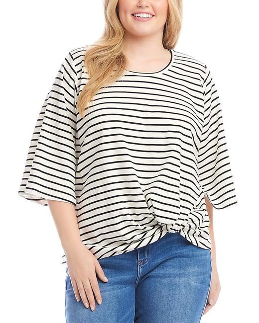 Karen Kane Blue Plus Size Stripe Flare Sleeve Pick Up Top