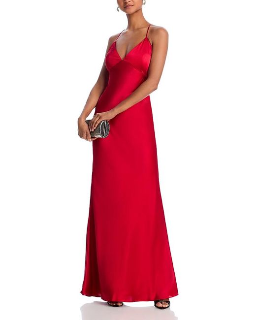 Aqua Red Satin Open Back Gown