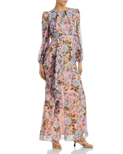 Eliza J Floral Print Ruffled Gown in Pink | Lyst