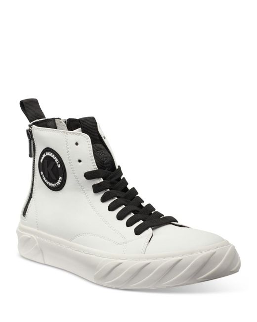 Karl Lagerfeld Leather Bootl30 Double Zip Lace Up High Top Sneakers in