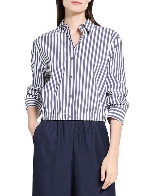 Theory Blue Crop Button Front Shirt