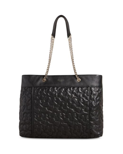 Ted Baker Cotton Ayliia Magnolia Quilted Shopper Tote in Black | Lyst