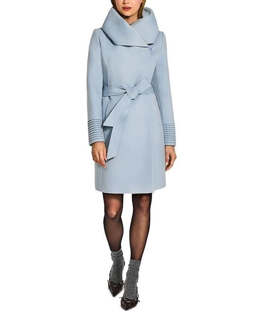 Sentaler Blue Mid Length Hooded Wrap Coat