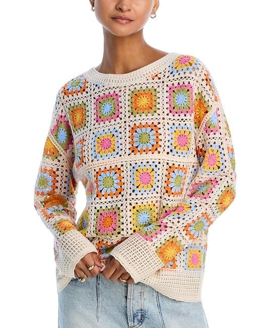 Aqua Gray Crocheted Patchwork Sweater