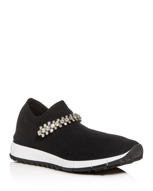 Jimmy Choo Verona Knit Slip - On Sneakers in Black/Crystal (Black 
