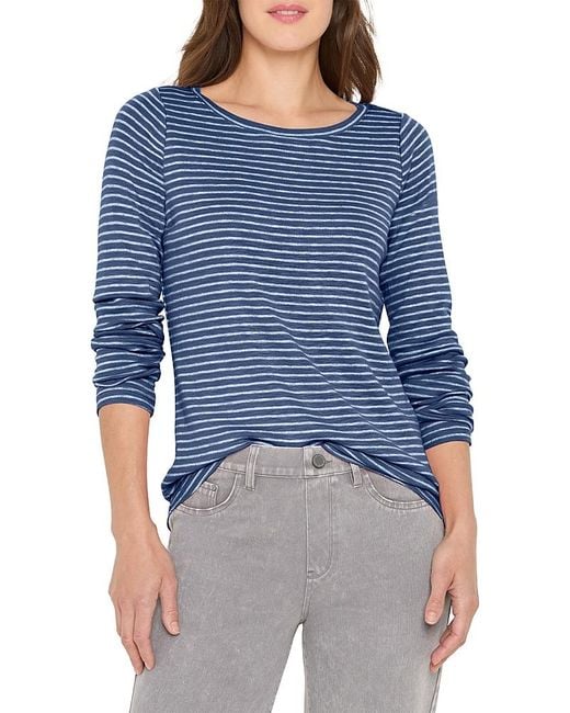 NIC+ZOE Blue Long Sleeve Boat Neck Top