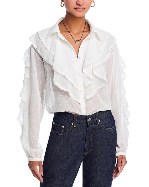 Aqua White Shadow Stripe Long Sleeve Ruffle Top