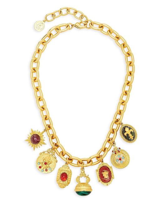 Ben-Amun Metallic Mixed Color Stone Charm Statement Necklace, 17