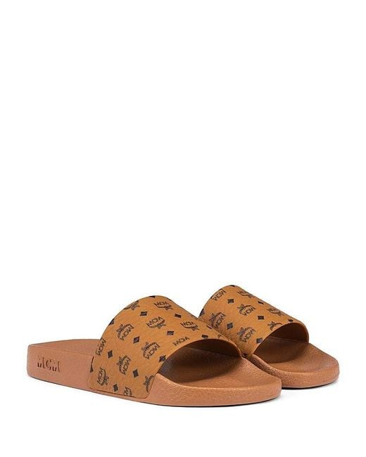 MCM Brown Monogram Print Rubber Slides