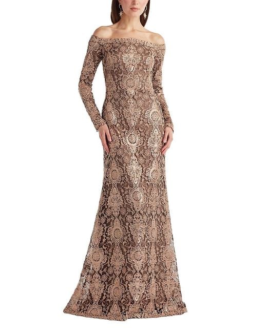 Tadashi Shoji Brown Elisara Sequin Embroidered Gown