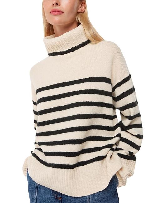 Whistles Natural Stripe Wool Roll Neck Sweater