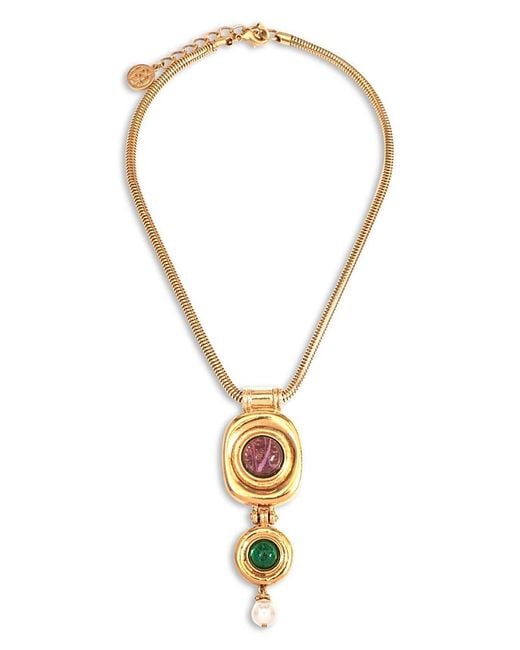 Ben-Amun Metallic Mixed Color Stone & Glass Pearl Statement Pendant Necklace, 17