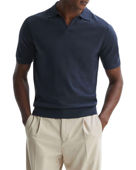 Reiss Duchie Short Sleeved Open Collar Polo Shirt in Blue for Men | Lyst