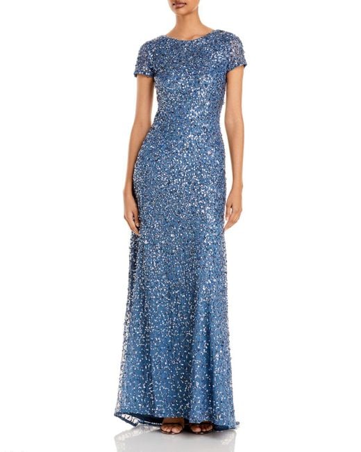 Adrianna Papell Sequined Cap Sleeve Gown in Blue | Lyst