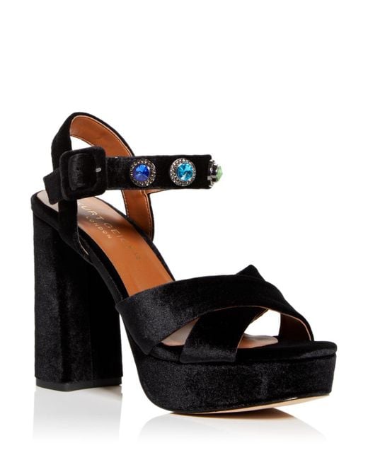Kurt Geiger Velvet Octavia Platform High Heel Sandals in Charcoal