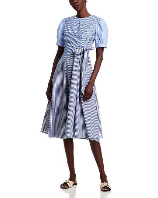 Gracia Blue Striped Side Tie Short Sleeve Dress