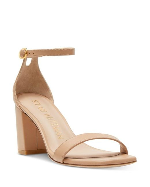 Stuart Weitzman Nudistcurve Block Heel Sandals In Natural Lyst