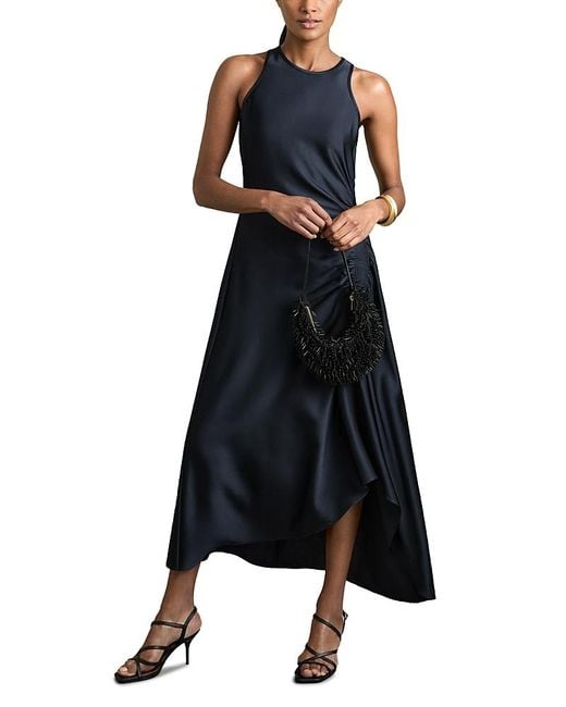 【海外限定】REISSドレス☆Petite Anessa Satin Ruched Sleevele Reiss Petite Anessa Satin Ruched Sleeveless Midi Dress, Navy