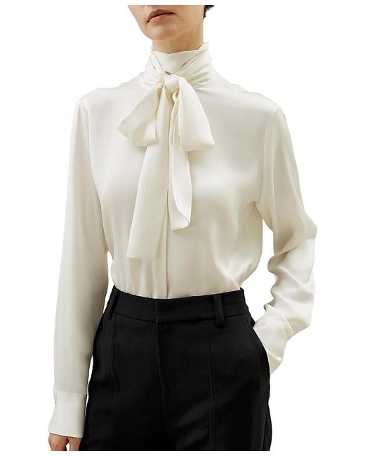 LILYSILK White Silk Turtleneck Ribbon Blouse