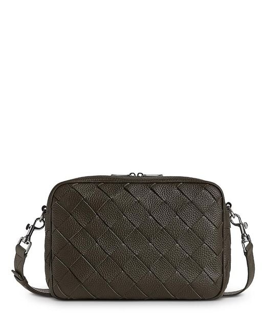 Bottega Veneta Black Medium Intrecciato Grained Leather Crossbody Bag for men