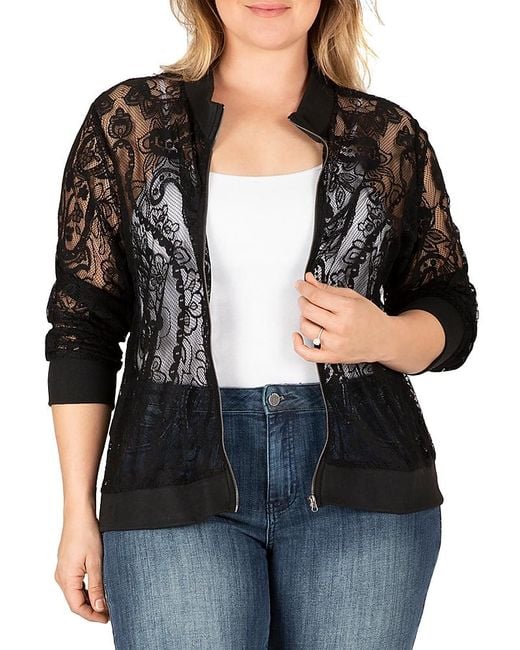 Standards & Practices Black Aria Lace Bomber Jacket