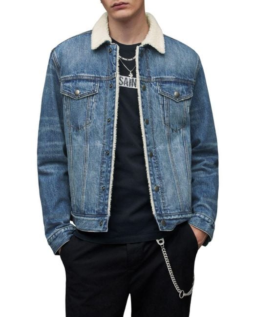 AllSaints Midland Sherpa Denim Jacket in Blue for Men Lyst